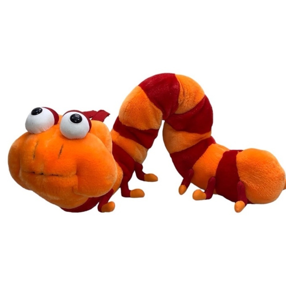 Caterpillar plush large 27" long Orange & red 12 legs scuff eye